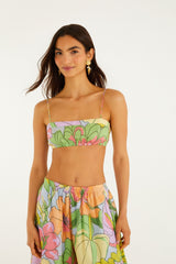 Multicolor Spring Affair Beaded Organic Cotton Crop Top - FARM Rio SPRING AFFAIR LIGHT BLUE