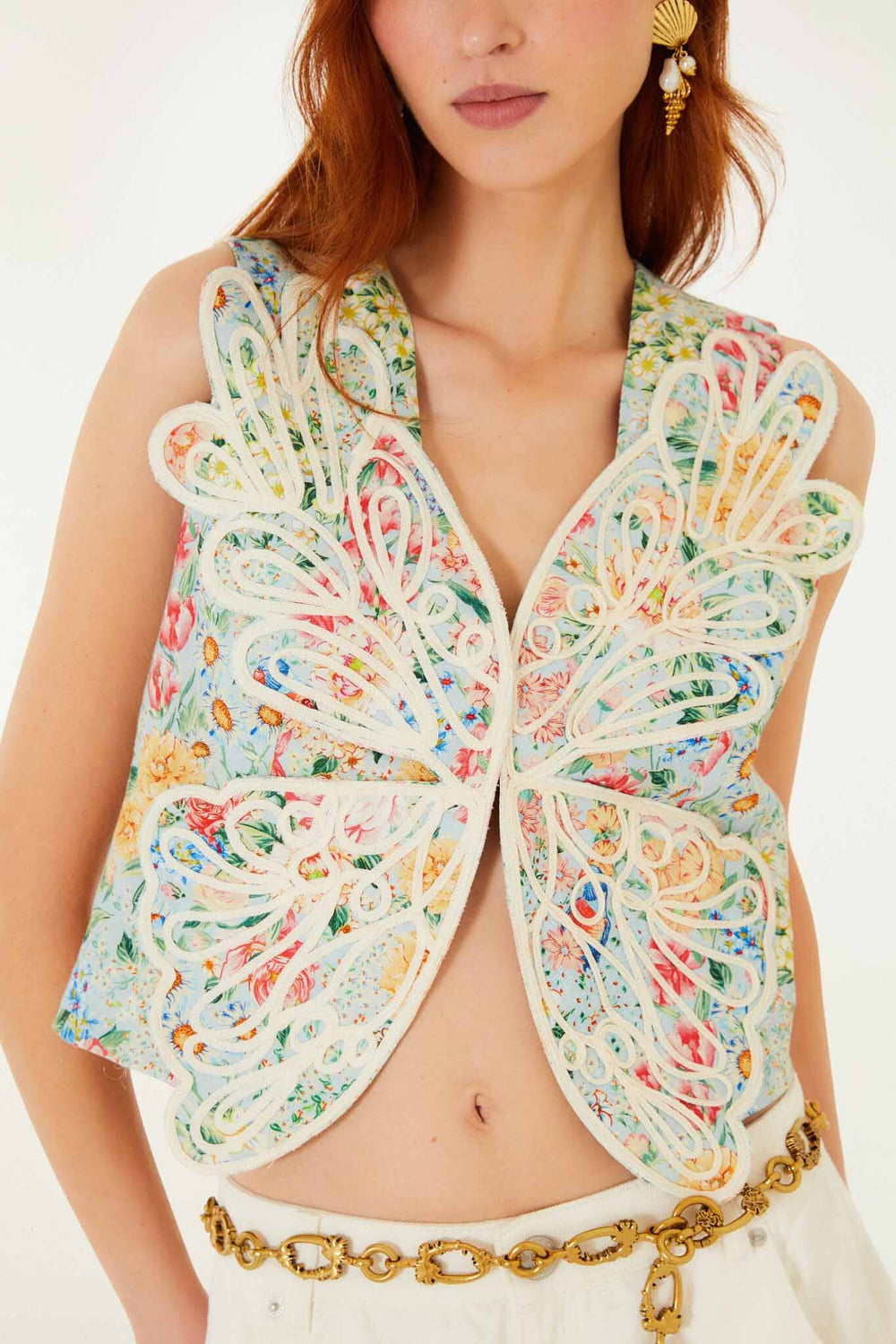 Multicolor Rendeira 3d Euroflax Premium Linen Vest - FARM Rio RENDEIRA MULTICOLOR