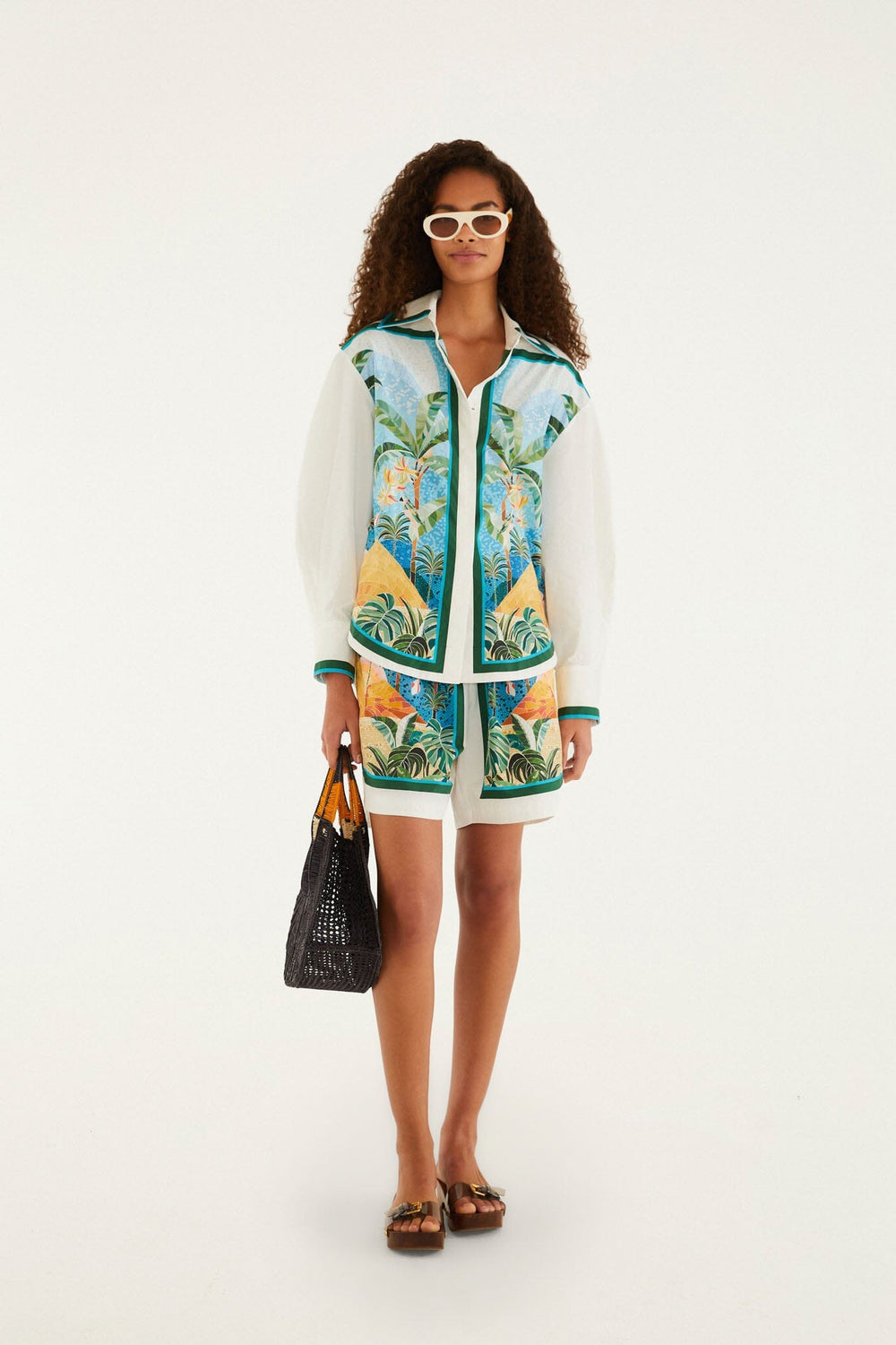 Multicolor Rio Mosaic Collared Buttoned Shirt - FARM Rio RIO MOSAIC MULTICOLOR