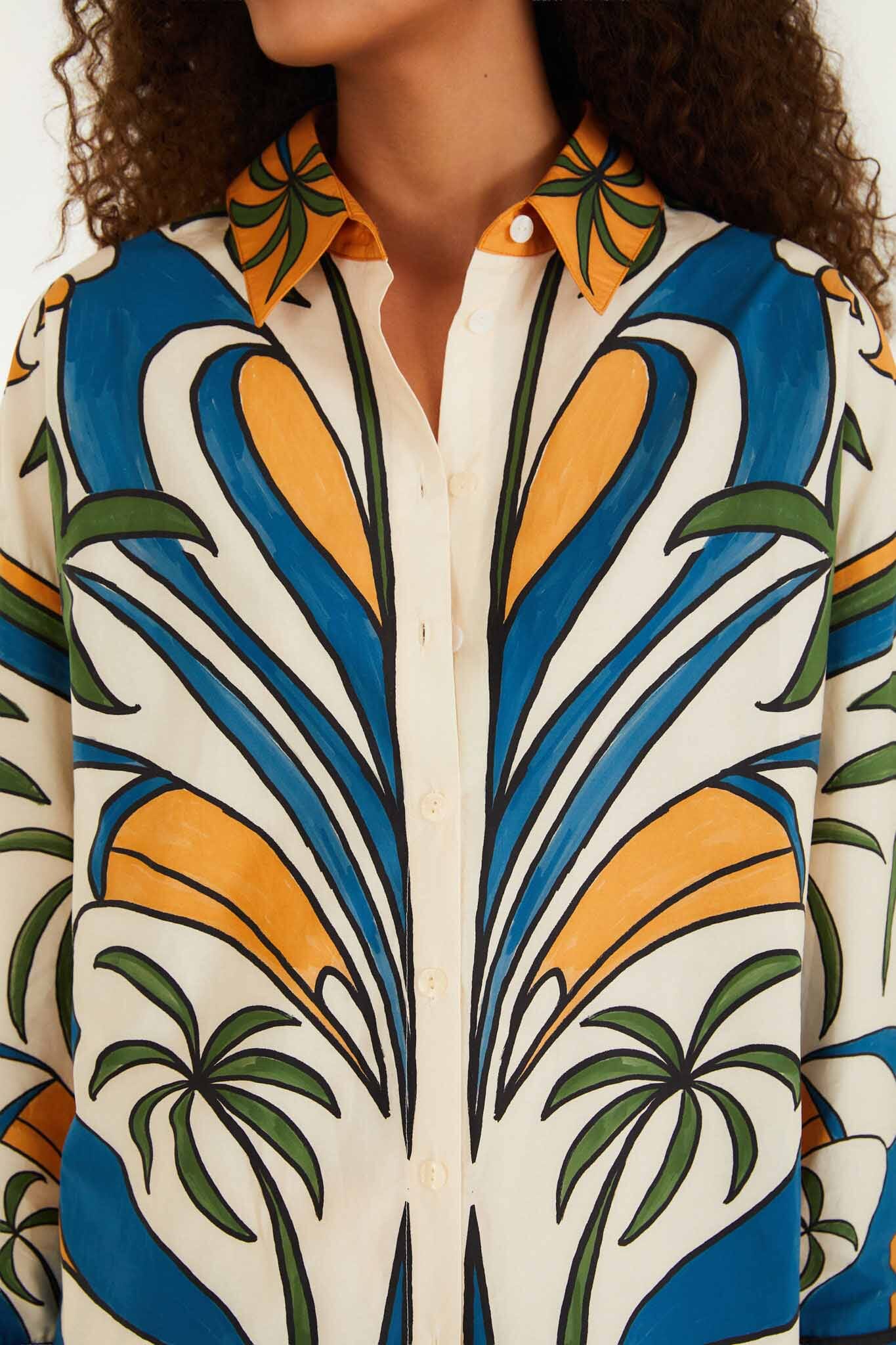Multicolor Tropical Graphic Collared Buttoned Shirt - FARM Rio TROPICAL GRAPHIC