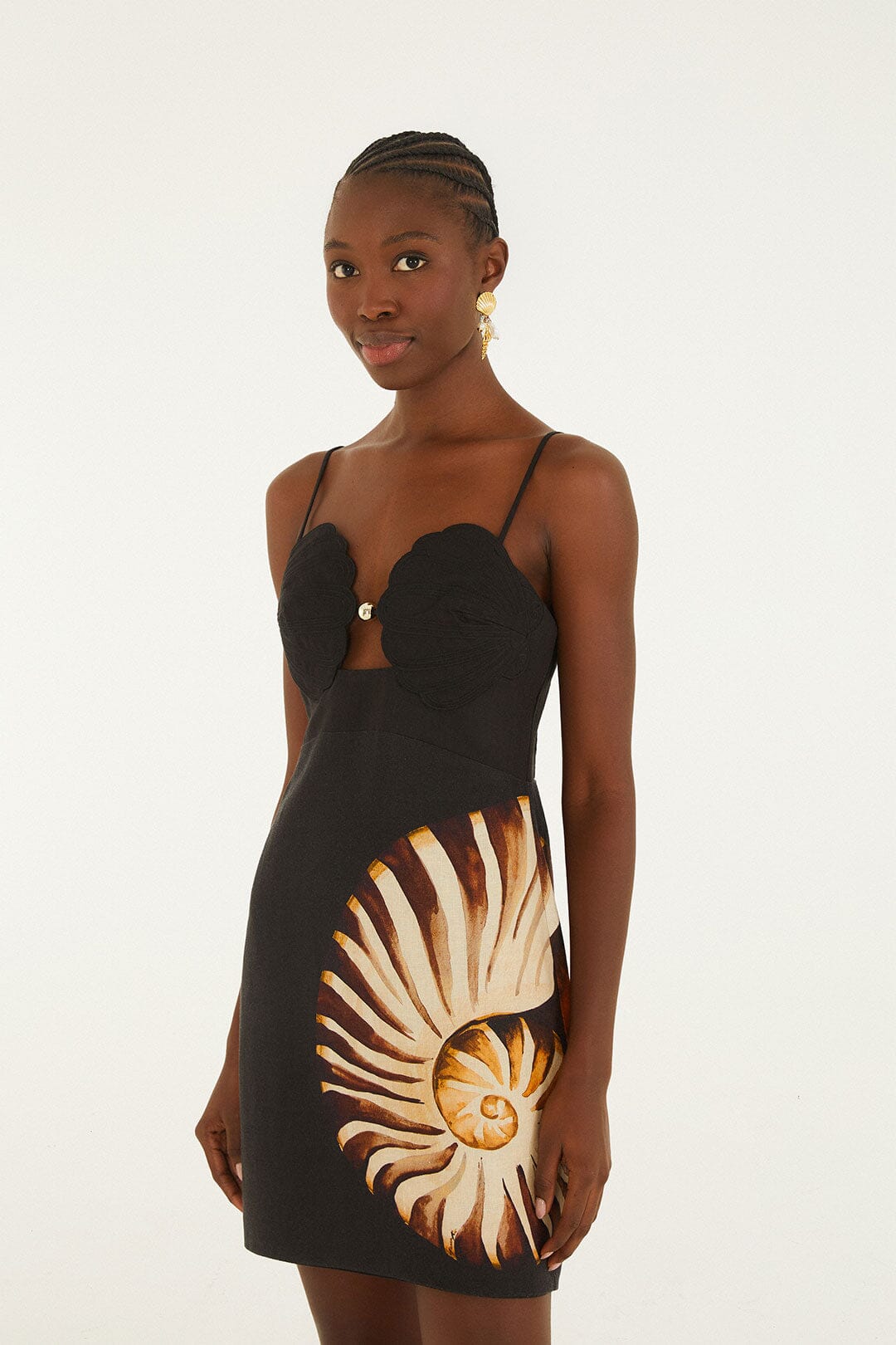 Black Ammonite Shell Bodice Cut-Out Mini Dress - FARM Rio AMMONITE PLACED BLACK