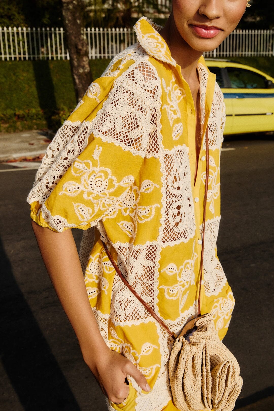 Lace Short Sleeve Shirt - FARM Rio OFF-WHITE