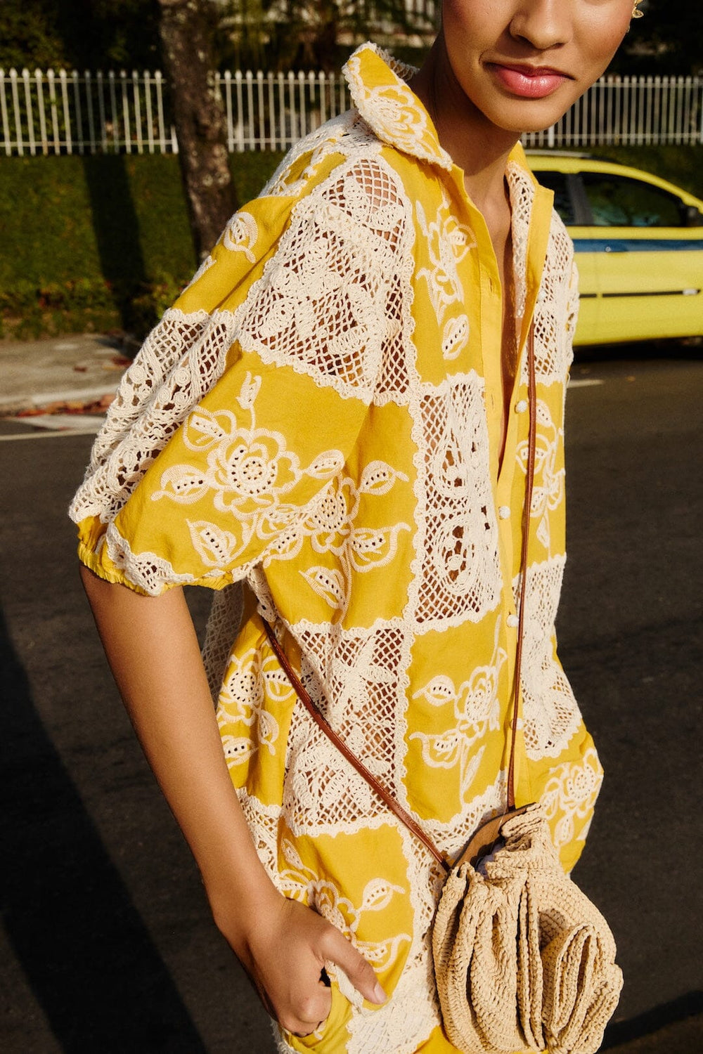 Lace Short Sleeve Shirt - FARM Rio OFF-WHITE