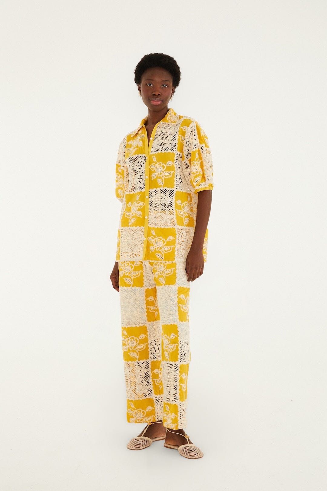 Lace Short Sleeve Shirt - FARM Rio OFF-WHITE