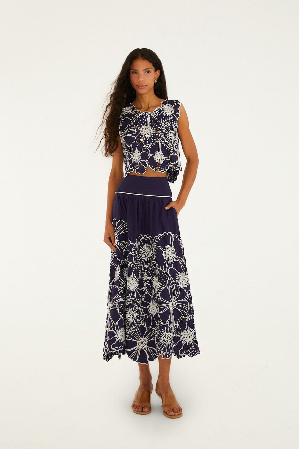 Blue Flowers Richelieu Organic Cotton Crop Top - FARM Rio BLUE