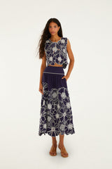 Blue Flowers Richelieu Organic Cotton Crop Top - FARM Rio BLUE