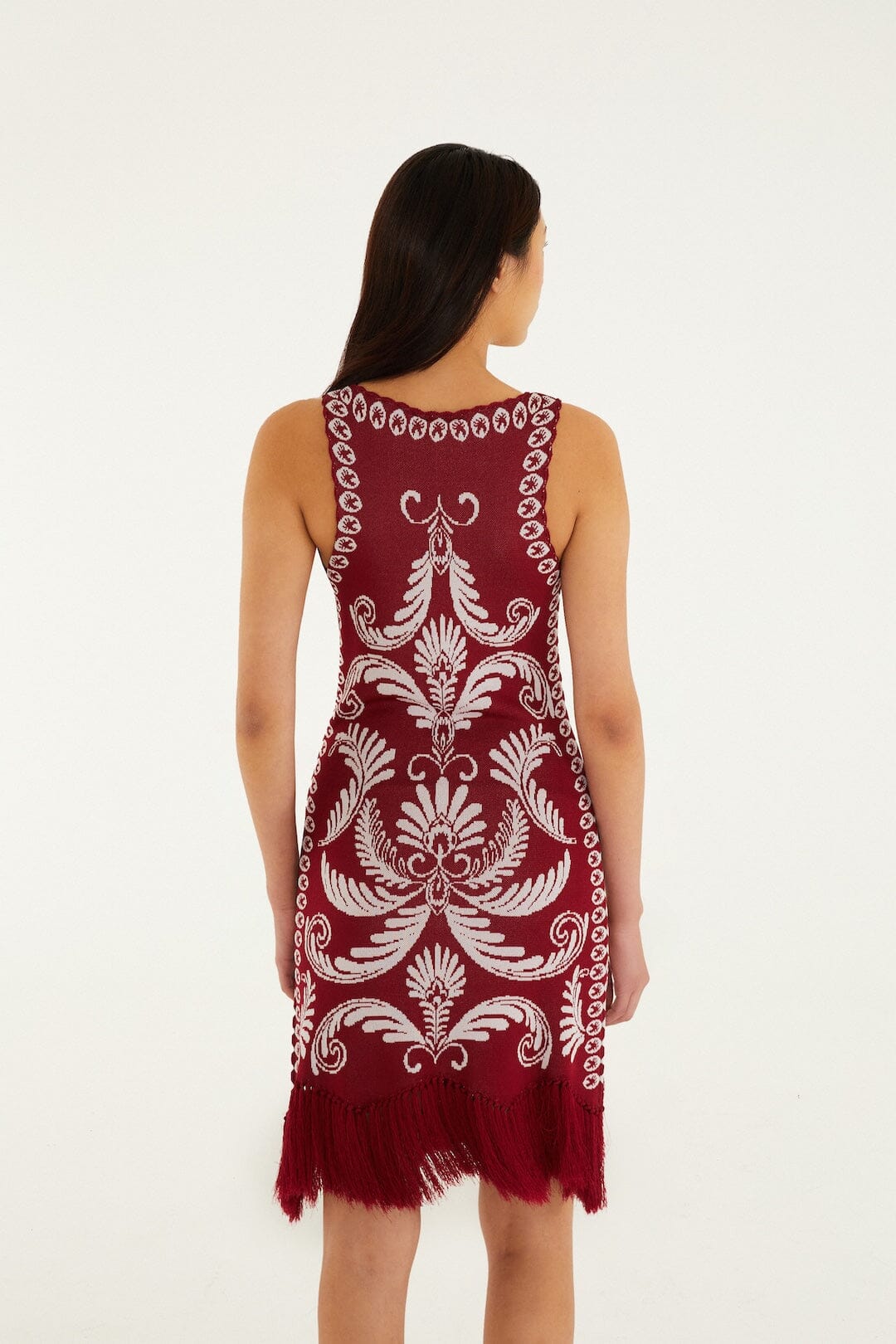 Burgundy Garden Tapestry Fringe Knit Dress - FARM Rio GARDEN TAPESTRY PINK