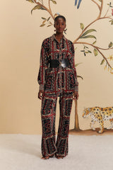 Black Snake Scarves Pleated Shirt - FARM Rio SNAKE SCARVES BLACK
