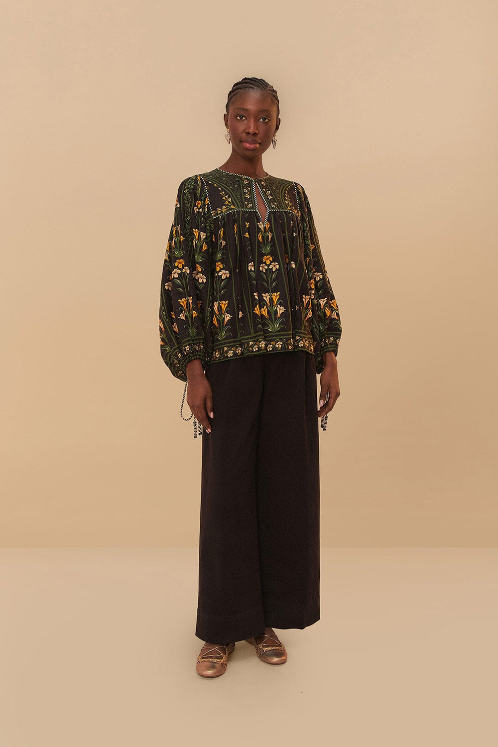Black Twill Belted Wide Pants - FARM Rio BLACK
