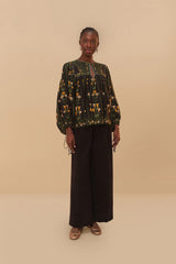 Black Twill Belted Wide Pants - FARM Rio BLACK