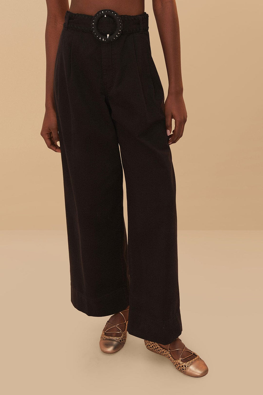 Black Twill Belted Wide Pants - FARM Rio BLACK