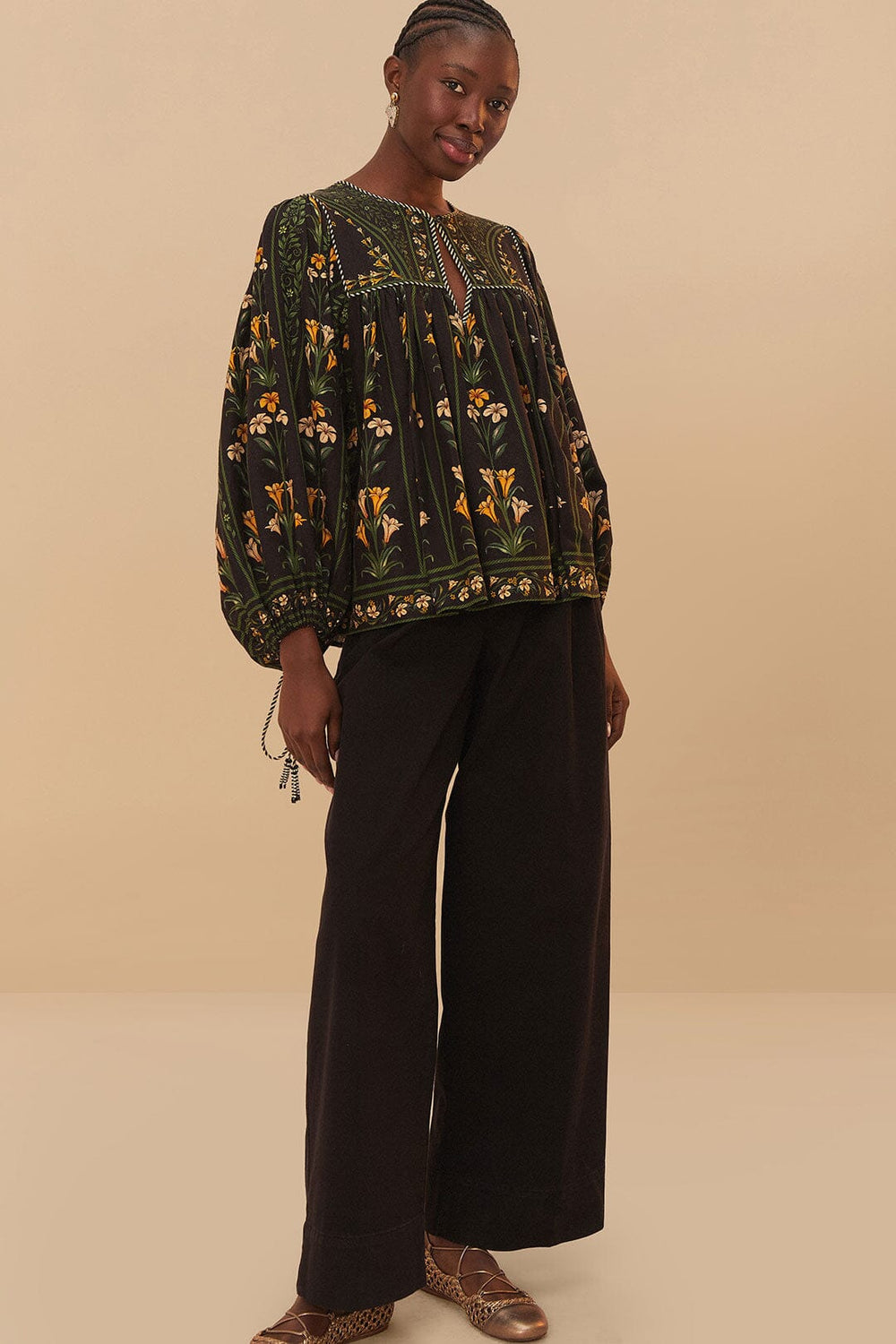Black Twill Belted Wide Pants - FARM Rio BLACK