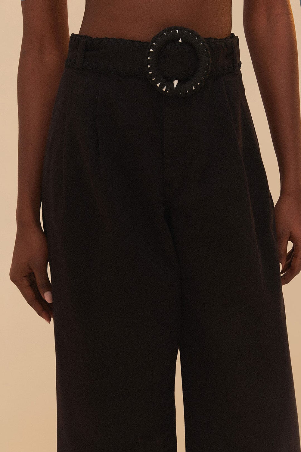 Black Twill Belted Wide Pants - FARM Rio BLACK