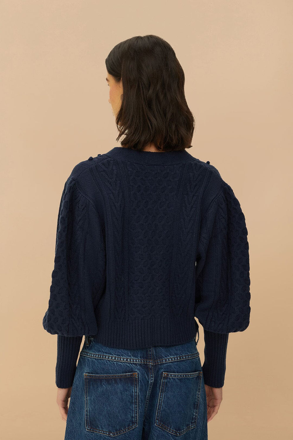 Navy Blue Mixed Stitches Knit Cardigan - FARM Rio DARK BLUE
